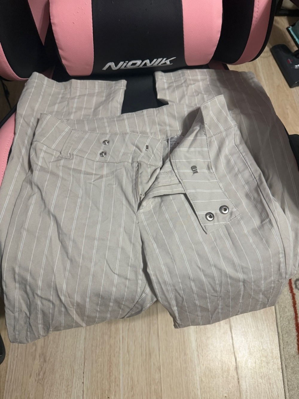 Divided Light Beige Pinstripe Boot-Cut Trousers